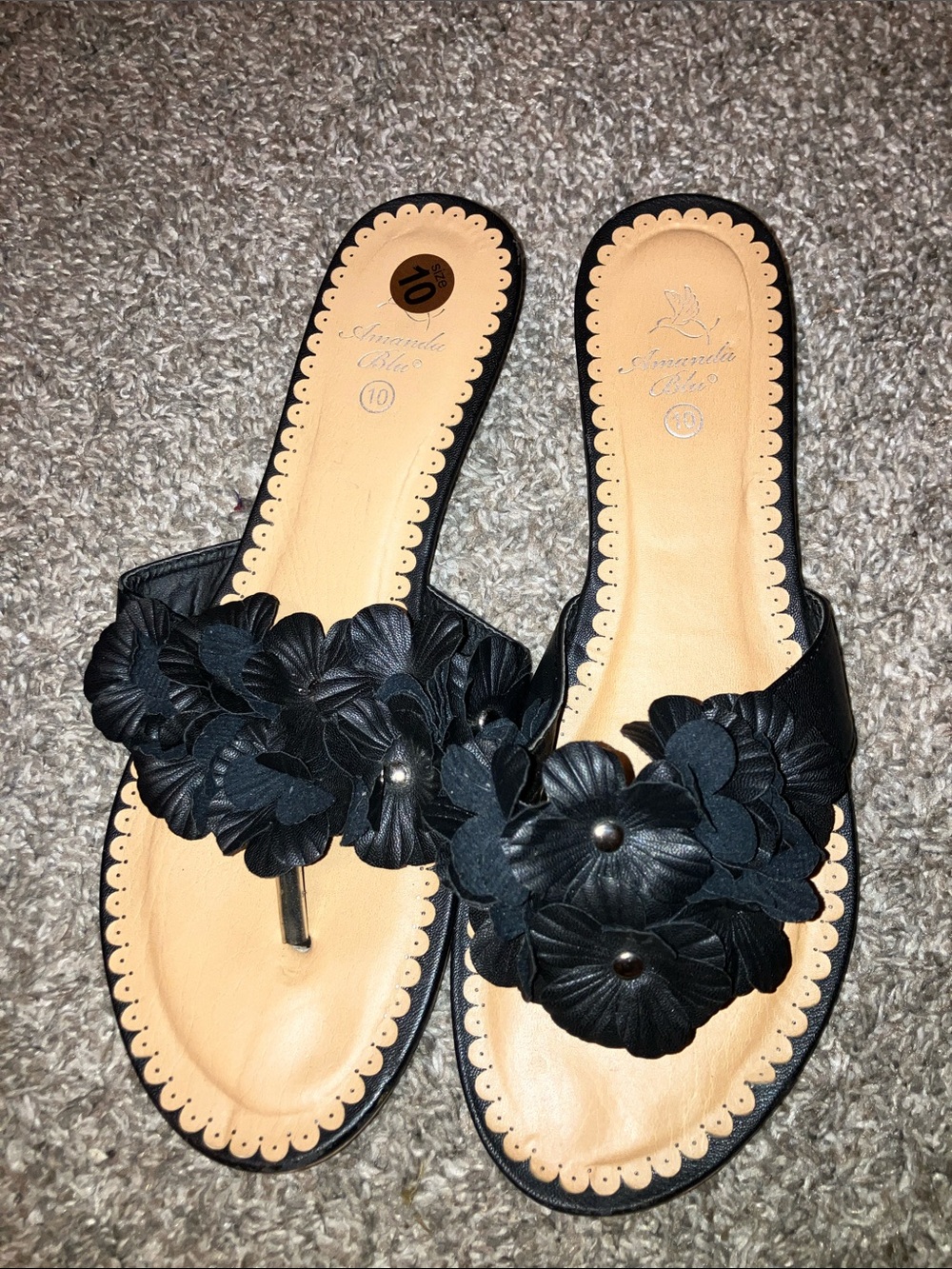 Amanda Blu Black Floral Thong Sandals with Cushioned Insole 10